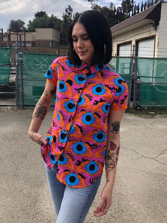 Nooworks Tops - Nooworks Joyce Button Down Shirt - Psychedelic Eyes - XS